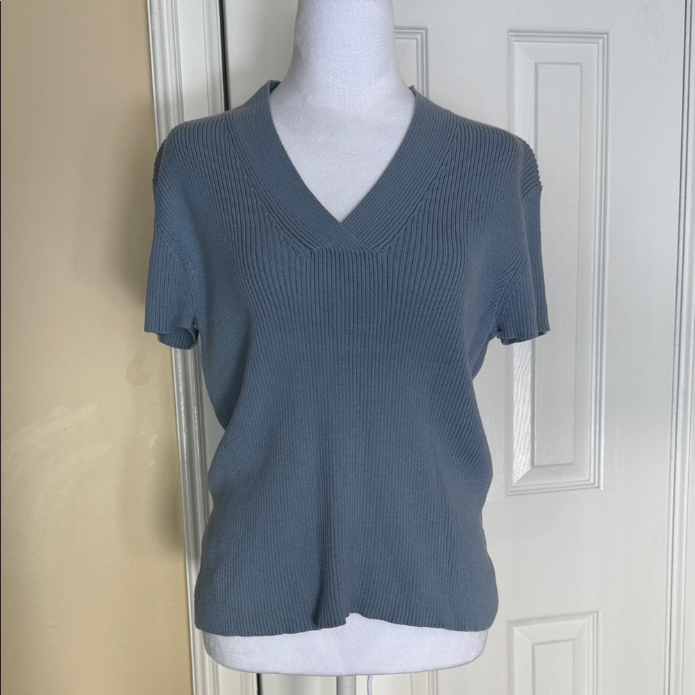 Villager by Liz Claiborne Ribbed Knit Sweater Top XL Blue 100% Cotton